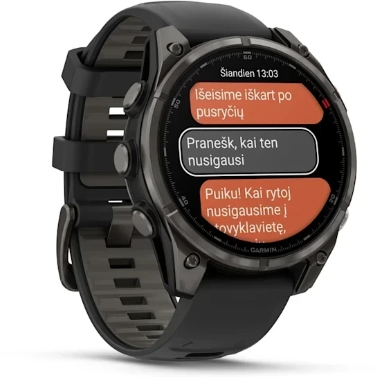 Išmanusis laikrodis Garmin fēnix® 8 Pro – 51 mm, AMOLED Sapphire, Pilkos anglies spalvos DLC titanas su juodos / pilkos akmenukų spalvos silikoniniu dirželiu | 010-03199-01