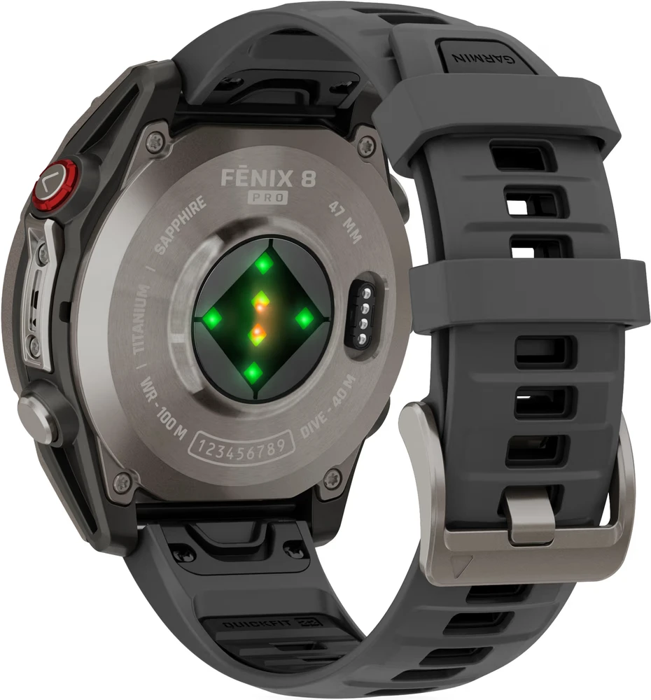 Išmanusis laikrodis Garmin fēnix® 8 Pro – 47 mm, AMOLED Sapphire, titanas su grafito spalvos / juodu silikoniniu dirželiu