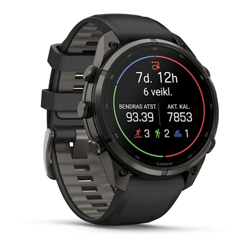 Išmanusis laikrodis Garmin fēnix® 9 Pro inReach® – 47 mm, Pilkos anglies spalvos DLC titanas su juodos / akmenėlių pilkos spalvos silikoniniu dirželiu | 010-04336-11