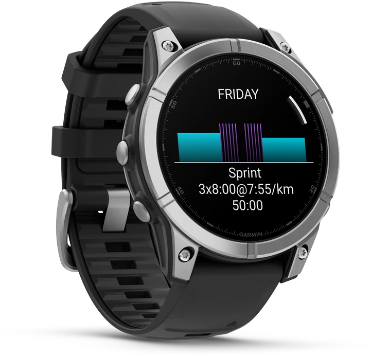 Išmanusis laikrodis Garmin Fenix E,47mm,  Nerūdijančio plieno korpusa su juodos spalvos silikoniniu dirželiu