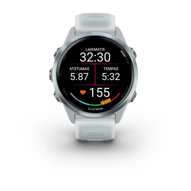 Išmanusis laikrodis Garmin Forerunner® 570 - 47mm, Ryškiai geltonos spalvos aliuminis su permatomu baltojo akmens / turkio spalvos dirželiu