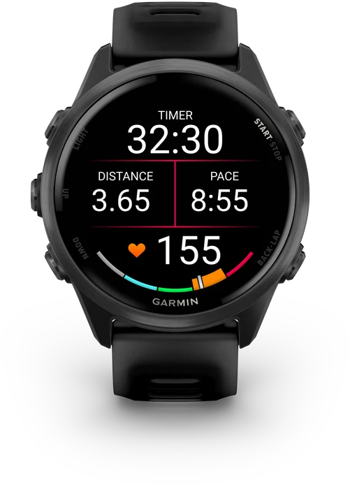 Išmanusis laikrodis Garmin Forerunner® 570 - 42mm Pilkai melsvos spalvos aliuminis su permatomu juodu / juodu dirželiu