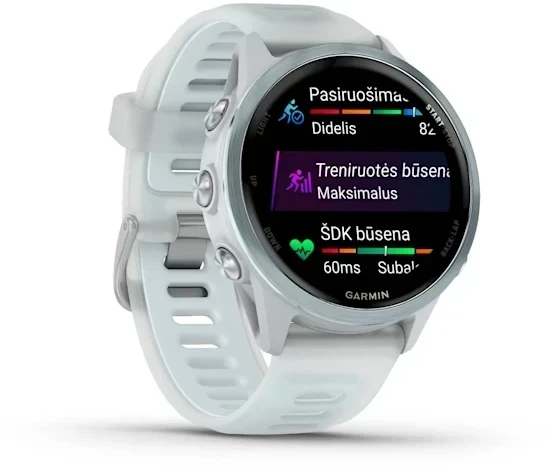 Išmanusis laikrodis Garmin Forerunner® 570 - 47mm, Ryškiai geltonos spalvos aliuminis su permatomu baltojo akmens / turkio spalvos dirželiu