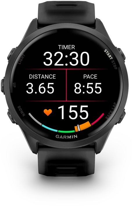 Išmanusis laikrodis Garmin Forerunner® 570 - 47mm, Pilkai melsvos spalvos aliuminis su permatomu juodu / juodu dirželiu