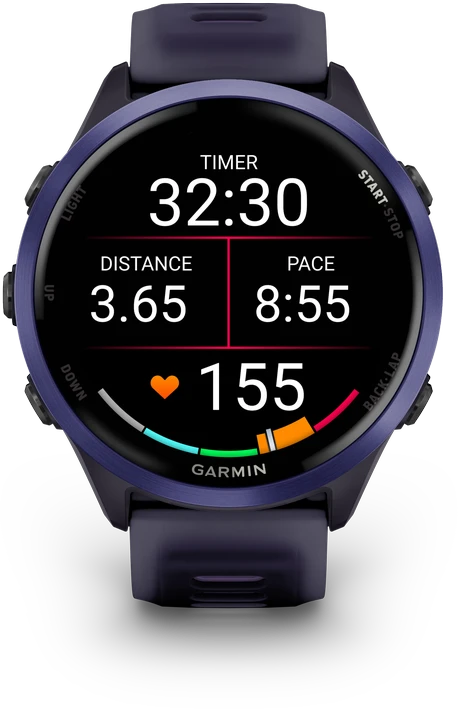 Išmanusis laikrodis Garmin  Forerunner® 570 - 47mm, Indigo spalvos aliuminis su permatomu imperinės rožinės / indigo spalvos dirželiu