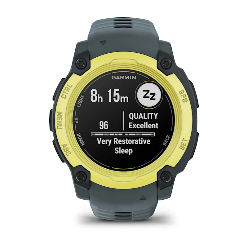 Išmanusis laikrodis Garmin Instinct E – 40 mm, Su laimo/tamsiai pilkos spalvos dirželiu