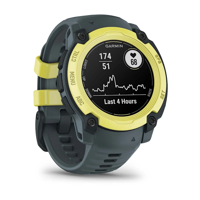 Išmanusis laikrodis Garmin Instinct E – 40 mm, Su laimo/tamsiai pilkos spalvos dirželiu