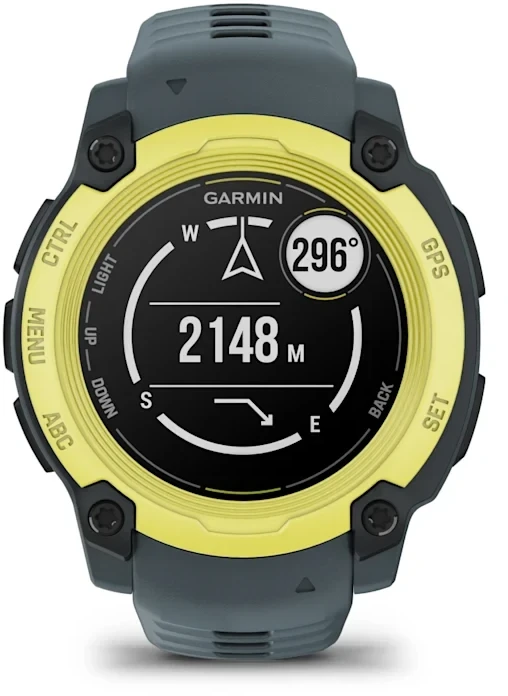 Išmanusis laikrodis Garmin Instinct E – 40 mm, Su laimo/tamsiai pilkos spalvos dirželiu