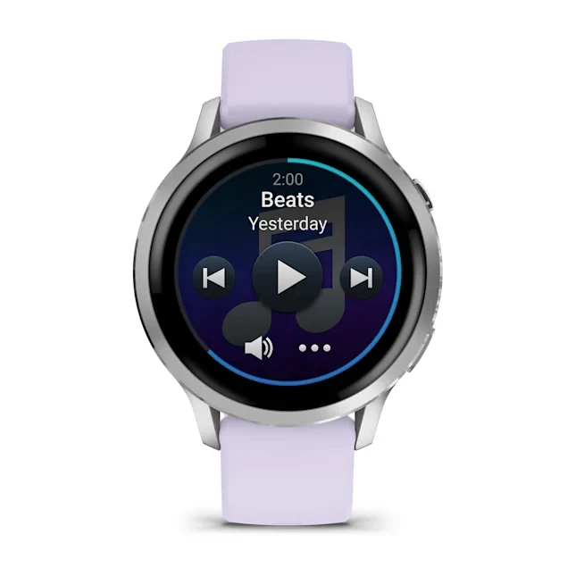 Išmanusis laikrodis Garmin Venu® 4 - 41 mm Sidabro spalvos su šviesiai violetinės spalvos silikoniniu dirželiu | 010-03013-01