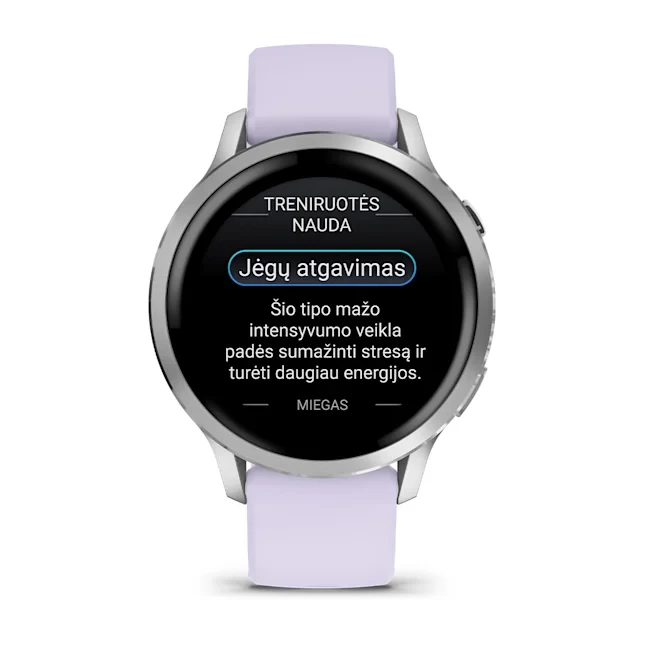 Išmanusis laikrodis Garmin Venu® 4 - 41 mm Sidabro spalvos su šviesiai violetinės spalvos silikoniniu dirželiu | 010-03013-01