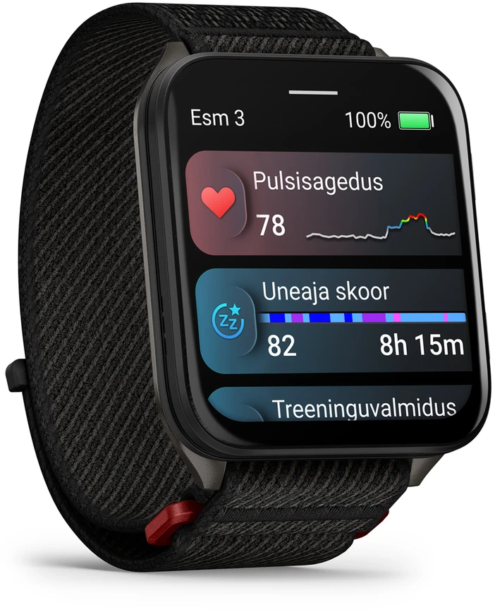Išmanusis laikrodis Garmin Venu® X1, Juodos spalvos su pilko titano nugarėle ir juodos spalvos „ComfortFit“ nailoniniu dirželiu