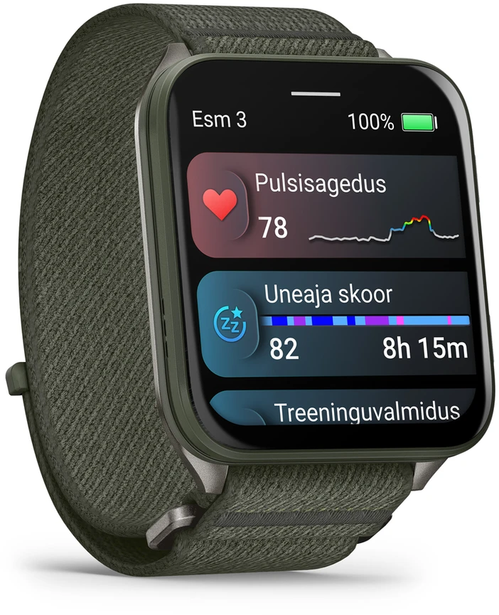Išmanusis laikrodis Garmin Venu® X1, Samanų spalvos su titano nugarėle ir samanų spalvos „ComfortFit“ nailoniniu dirželiu