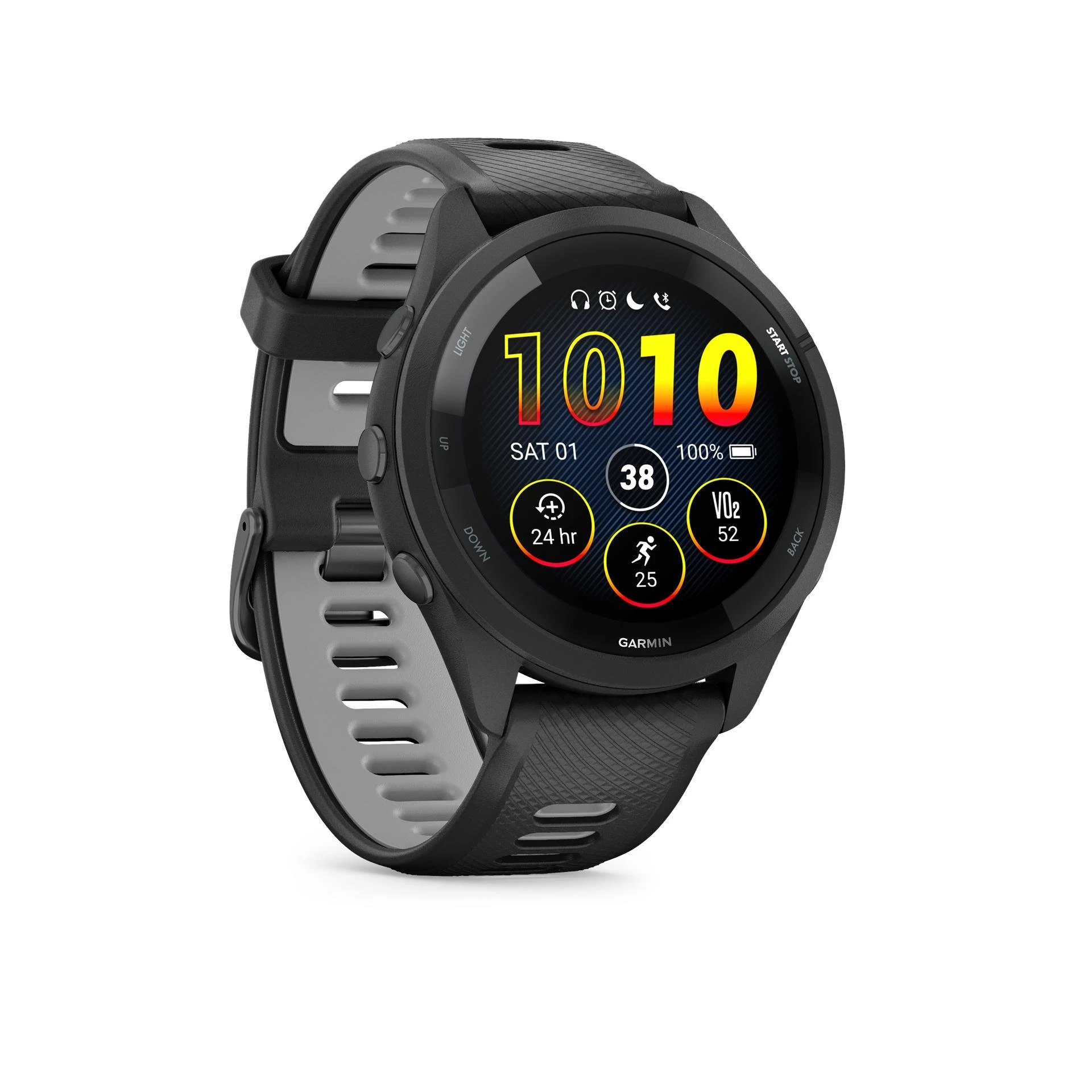 Išmanusis laikrodis Garmin Forerunner 265, Juodas apvadas ir korpusas su juodos ir pilkšvos spalvos silikoniniu dirželiu