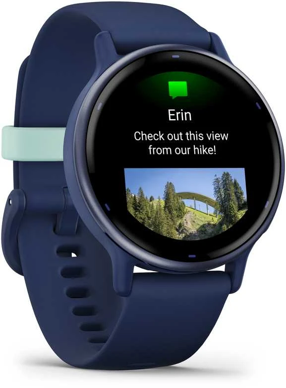 Išmanusis laikrodis Garmin vívoactive® 5 Mėlynos metalo spalvos aliuminio apvadas su mėlynu korpusu ir silikoniniu dirželiu