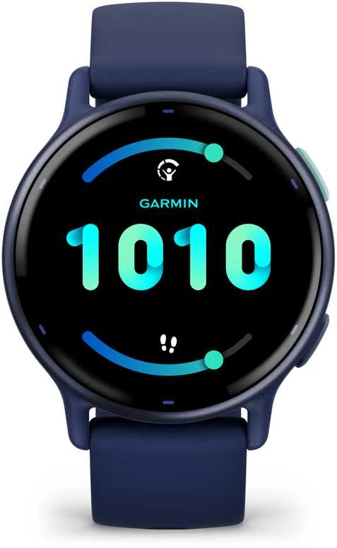 Išmanusis laikrodis Garmin vívoactive® 5 Mėlynos metalo spalvos aliuminio apvadas su mėlynu korpusu ir silikoniniu dirželiu