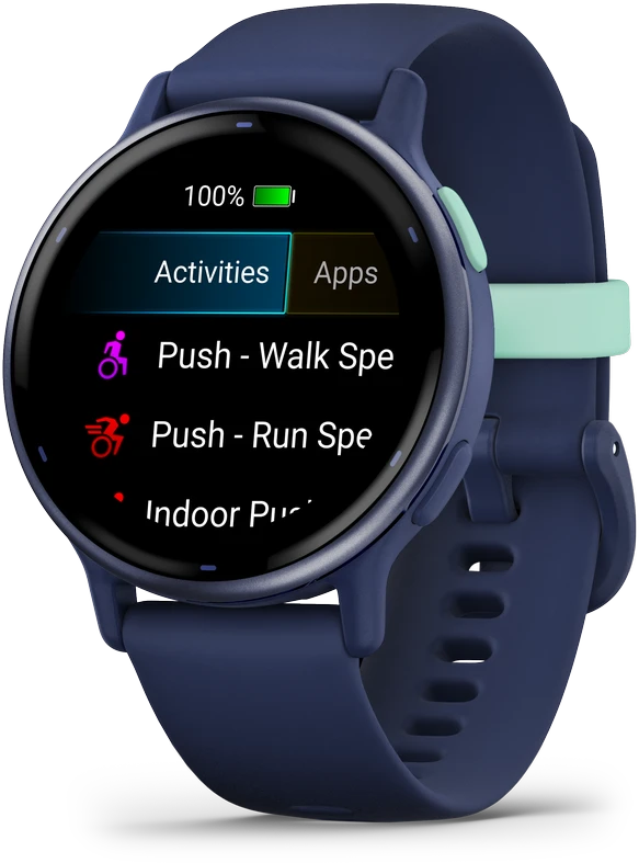 Išmanusis laikrodis Garmin vívoactive® 5 Mėlynos metalo spalvos aliuminio apvadas su mėlynu korpusu ir silikoniniu dirželiu