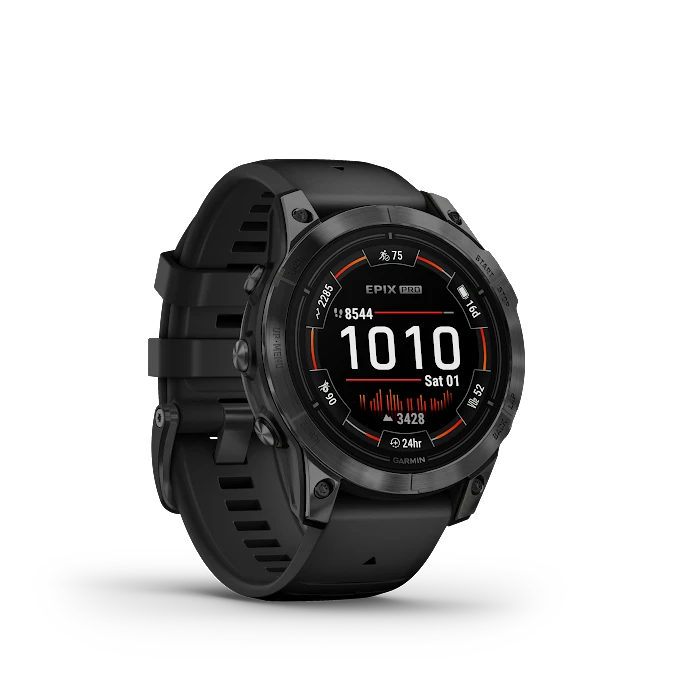 Išmanusis laikrodis Garmin Epix Pro (Gen 2) , Pilkos spalvos nerūdijančio plieno korpusas (51 mm), Juodos spalvos silikoninis dirželis