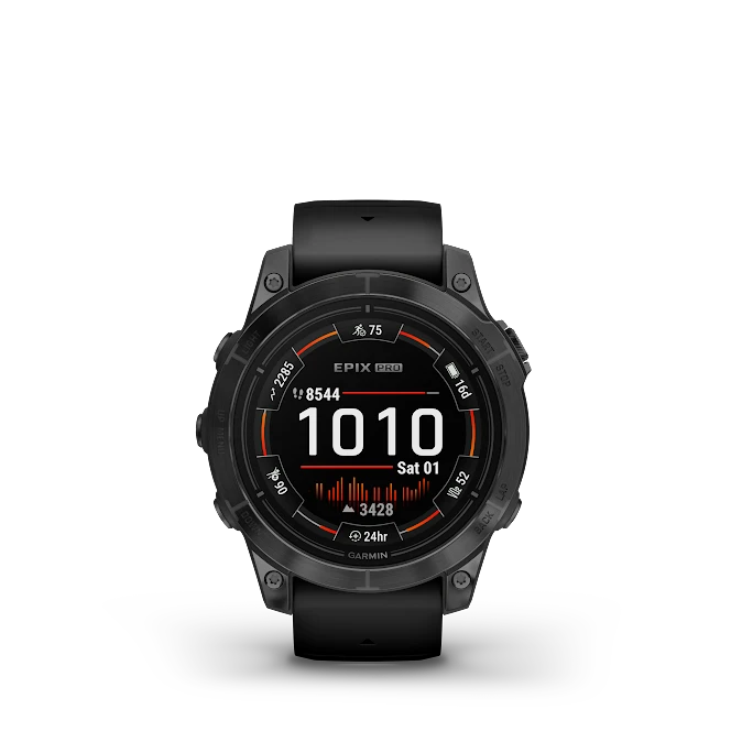 Išmanusis laikrodis Garmin Epix Pro (Gen 2) , Pilkos spalvos nerūdijančio plieno korpusas (51 mm), Juodos spalvos silikoninis dirželis