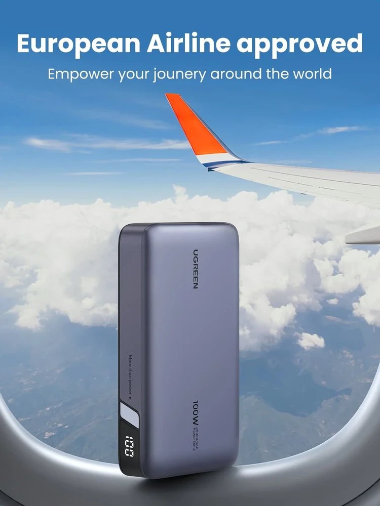 Išorinė baterija UGREEN Nexode 25188, 20000 mAh, 100 W, 2 × USB-C, USB-A, LED ekranas