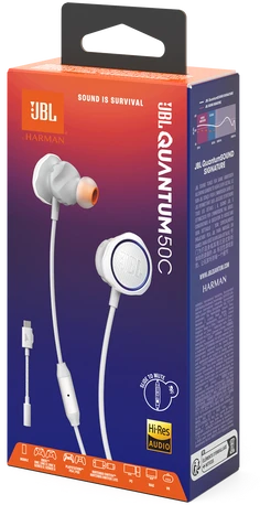 JBL Quantum 50C žaidimų ausinės, baltos