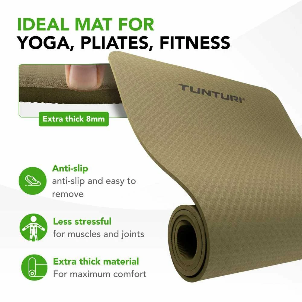 Jogos kilimėlis Tunturi Yoga Mat, 8 mm, kariuomenės žalios spalvos