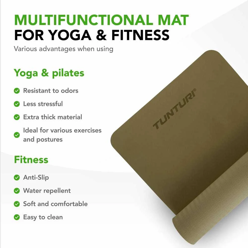 Jogos kilimėlis Tunturi Yoga Mat, 8 mm, kariuomenės žalios spalvos