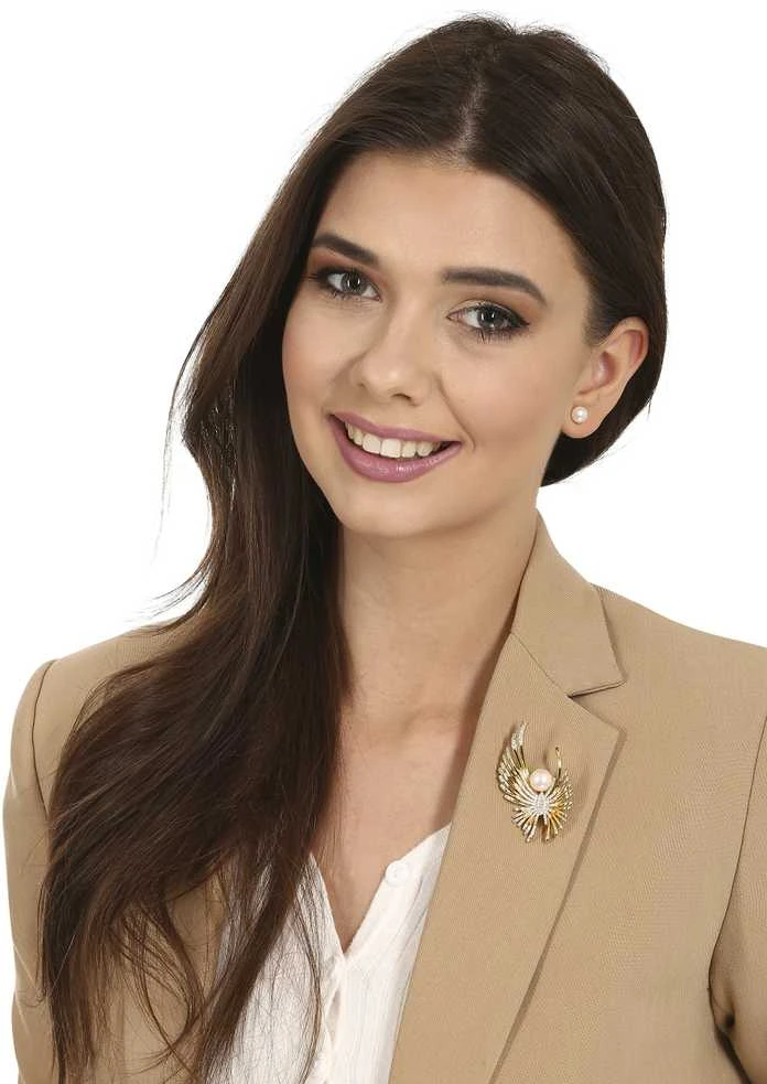 Jwl Luxury Pearls Paauksuota angelo formos segė su perlu ir kristalais JL0822