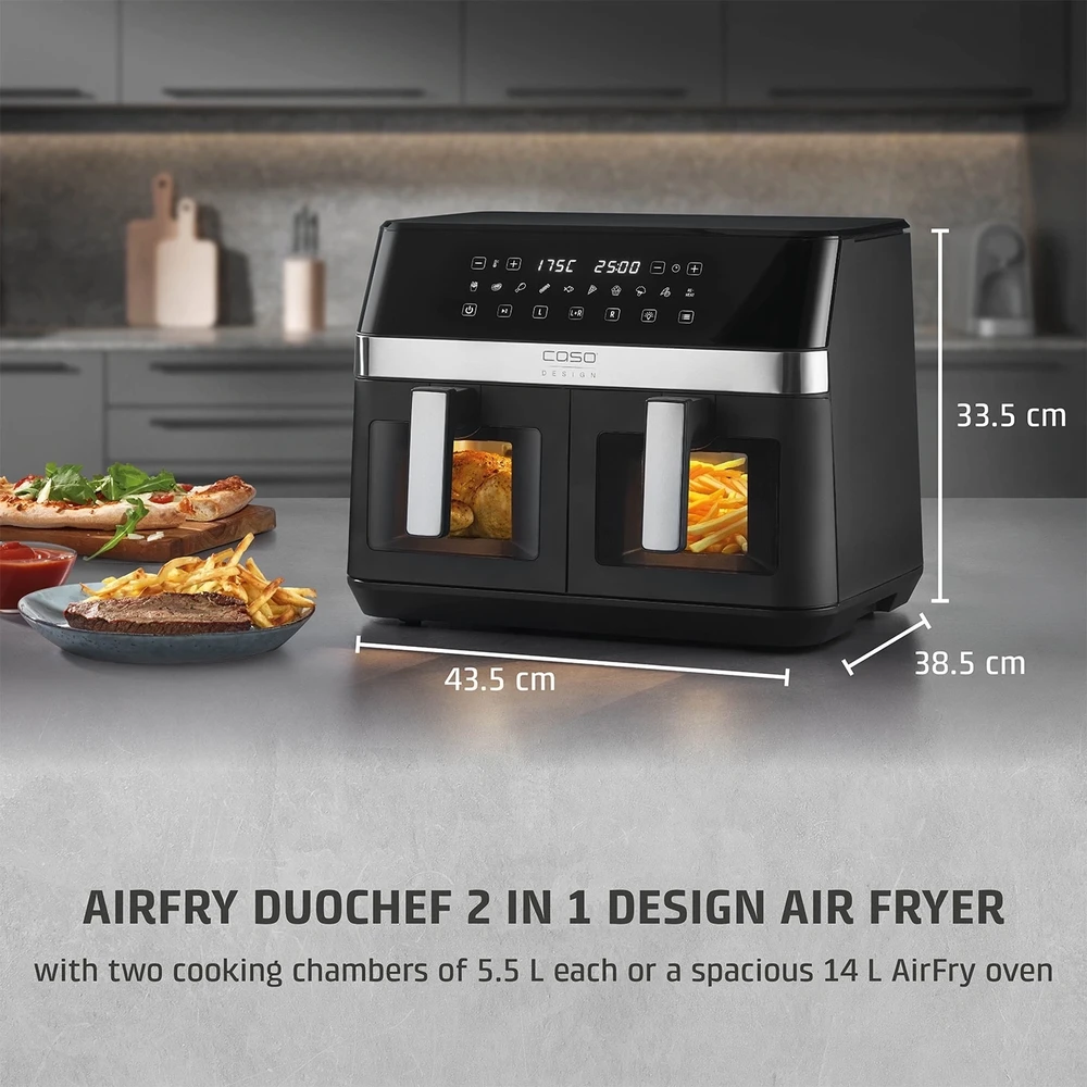 Karšto oro gruzdintuvė Caso Design DuoChef, 2200 W, 14 L, juodos spalvos