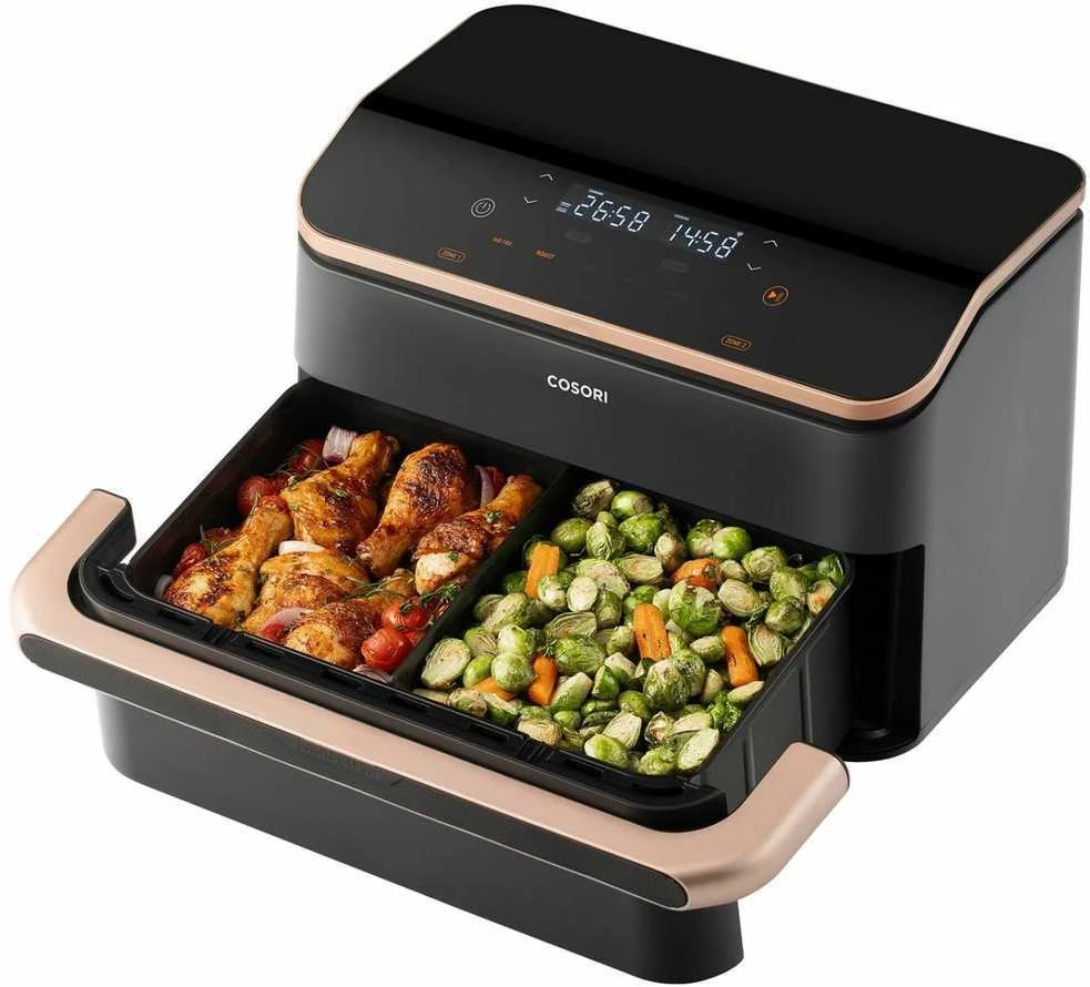 Karšto oro gruzdintuvė Cosori Dual Blaze TwinFry CAF-TF101S, 10 l, juoda (CAF-TF101S-AEUR) aprašymas - Prekės nuotrauka
