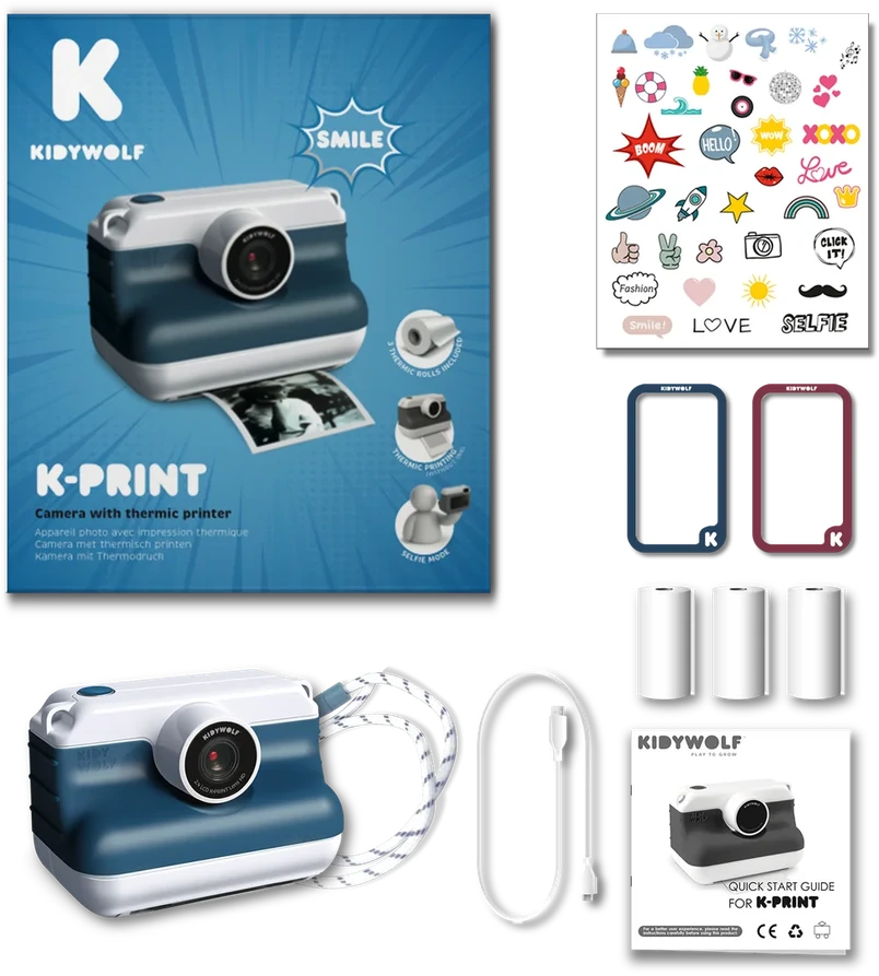 KIDYWOLF momentinis fotoaparatas K-PRINT, mėlynos spalvos