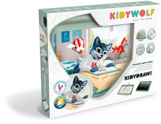 KIDYWOLF šviečianti dvipusė piešimo planšetė KIDYDRAW-PRO, žalia