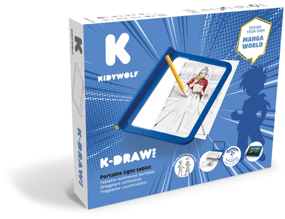 KIDYWOLF šviečianti dvipusė piešimo planšetė K-DRAW PRO, mėlyna