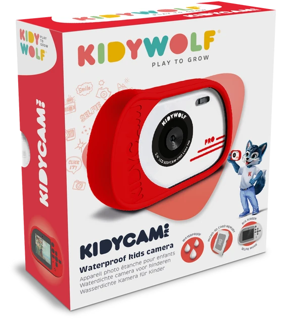 KIDYWOLF vandeniui atsparus skaitmeninis fotoaparatas KIDYCAM, raudonas