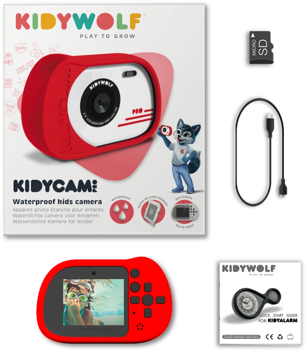 KIDYWOLF vandeniui atsparus skaitmeninis fotoaparatas KIDYCAM, raudonas