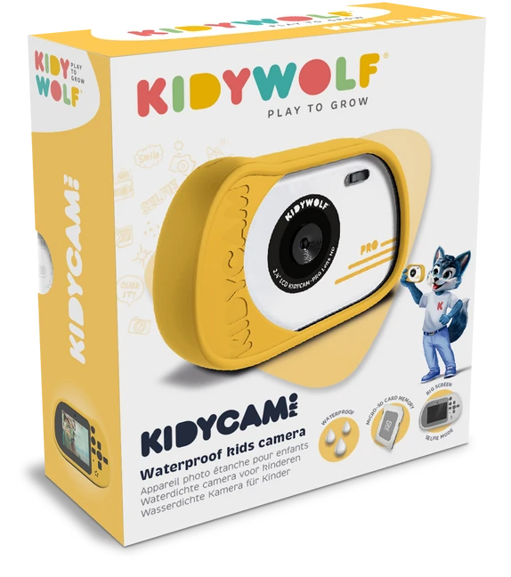 KIDYWOLF vandeniui atsparus skaitmeninis fotoaparatas KIDYCAM, geltonas