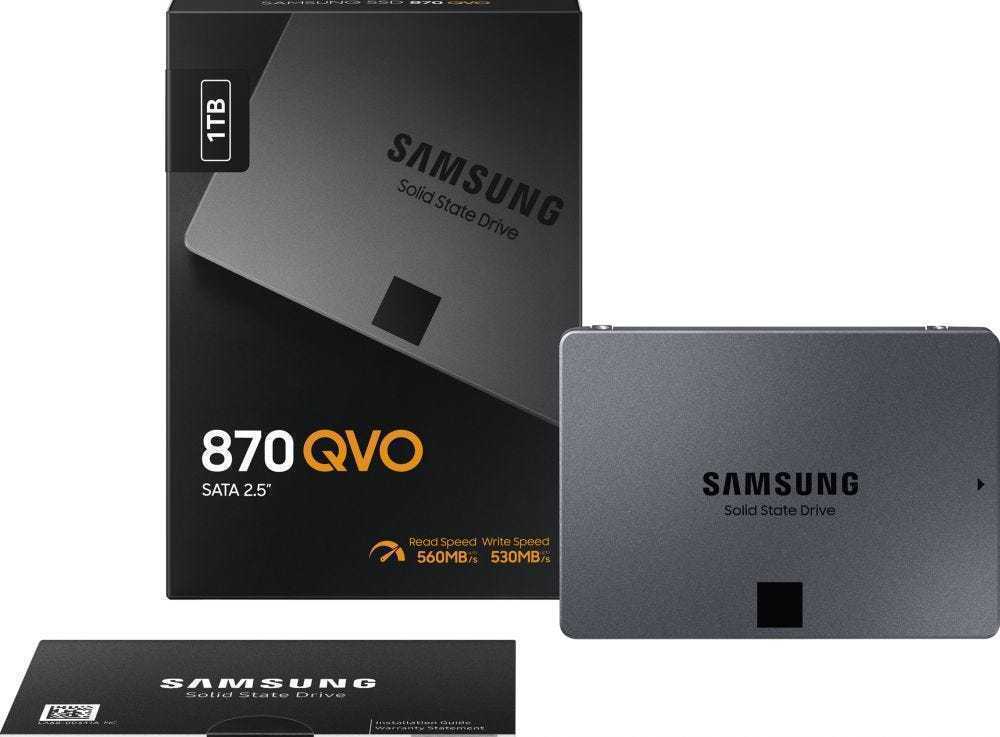 Kietasis diskas  SSD SAMSUNG 870 QVO/1TB/Rašymo greitis 530 MBytes/sec/Skaitymo greitis 560 MBytes/sec/2,5"/TBW 360 TB/MTBF 1500000 hours/MZ-77Q1T0BW