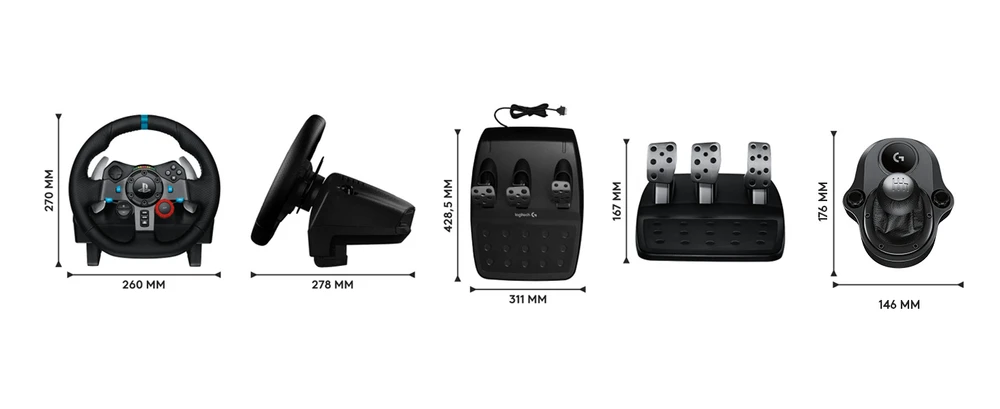 Logitech G29 SE Driving Force žaidimų vairas su pedalais, su „Force Feedback“ technologija + Logitech G Driving Force pavarų perjungimo svirtis, skirta PS5, PS4 ir PC (991-000557)