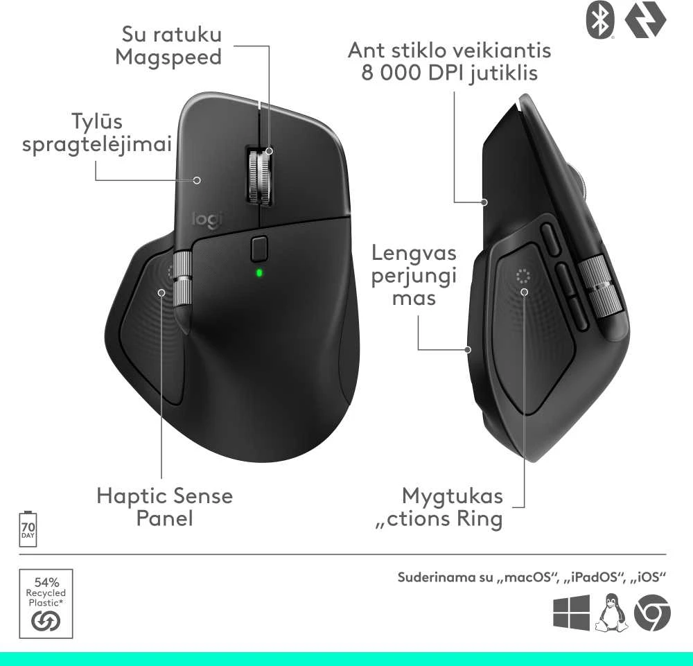 Logitech MX Master 4 belaidė pelė | spalva: pilka (Graphite) - 910-007562