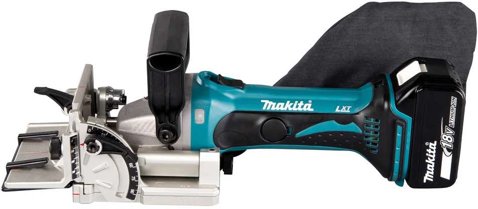 Makita DPJ180 freza su akumuliatoriumi ir dulkių maišeliu