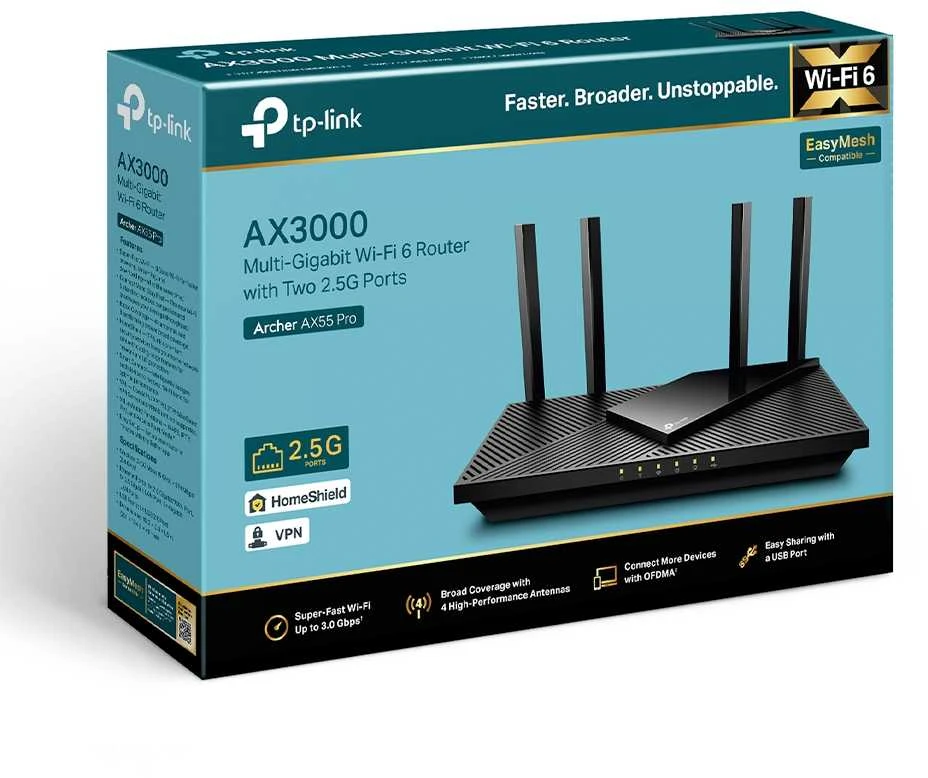 Maršrutizatorius TP-Link Archer AX55 Pro AX3000 Multi-Gigabit Wi-Fi 6