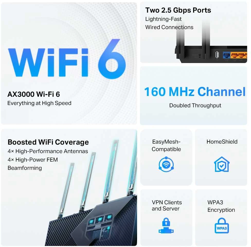 Maršrutizatorius TP-Link Archer AX55 Pro AX3000 Multi-Gigabit Wi-Fi 6