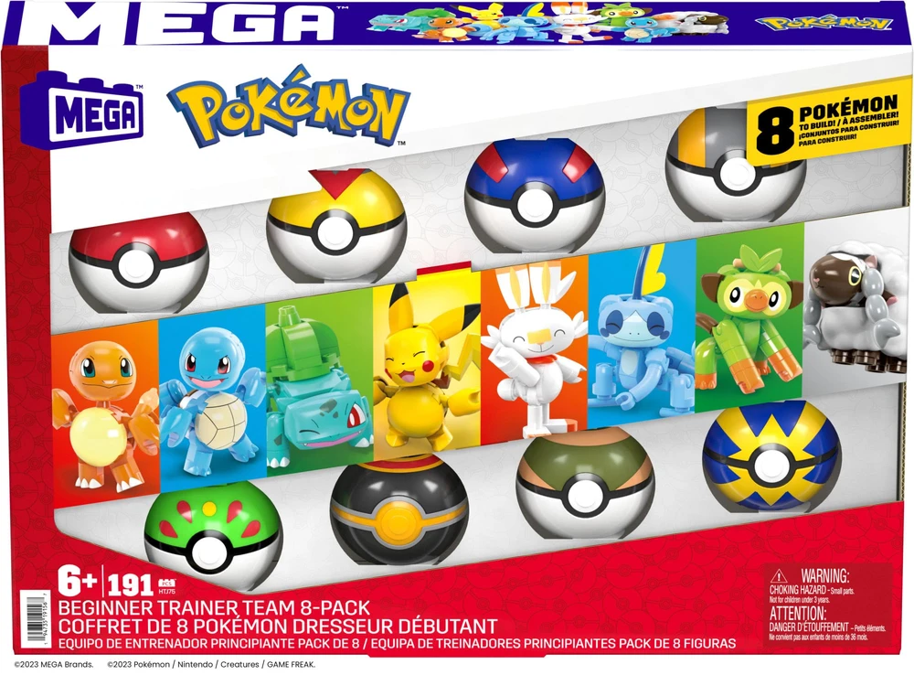 Mattel Mega Pokémon Beginner Trainer Team veiksmo figūrėlių rinkinys, 8 Pokémonai