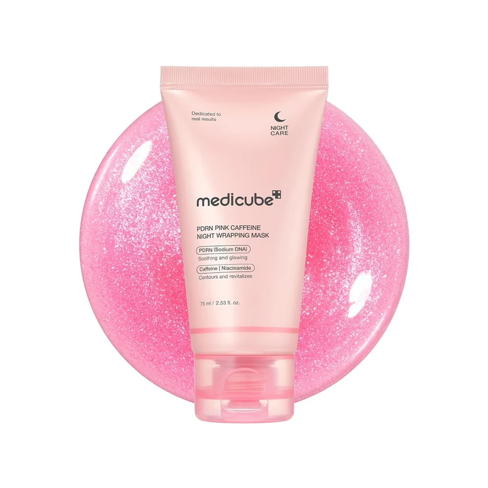 Medicube PDRN Pink Caffeine Night Wrapping Mask Naktinė nulupama veido kaukė su PDRN, 75 ml