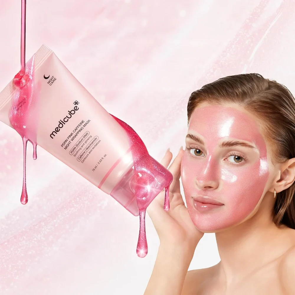 Medicube PDRN Pink Caffeine Night Wrapping Mask Naktinė nulupama veido kaukė su PDRN, 75 ml