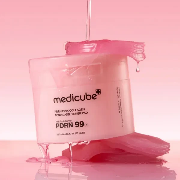 Medicube PDRN Pink Collagen Toning Gel Toner Pad veido valymo padeliai su PDRN, 120 ml/70 vnt