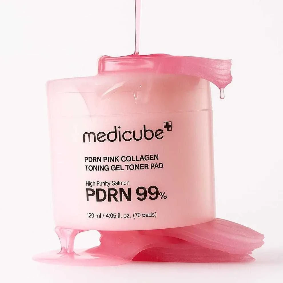 Medicube PDRN Pink Collagen Toning Gel Toner Pad veido valymo padeliai su PDRN, 120 ml/70 vnt