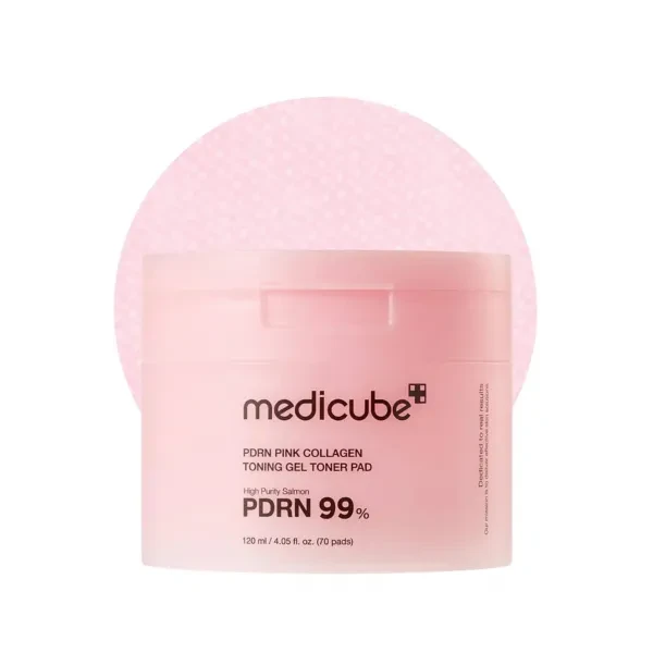 Medicube PDRN Pink Collagen Toning Gel Toner Pad veido valymo padeliai su PDRN, 120 ml/70 vnt
