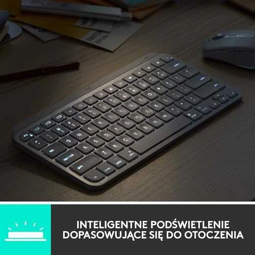Minimalistinė Belaidė Klaviatūra su apašvietimu Logitech MX Keys Mini, Pilkos spalvos, US tarptautinis (Qwerty) išdėstymas