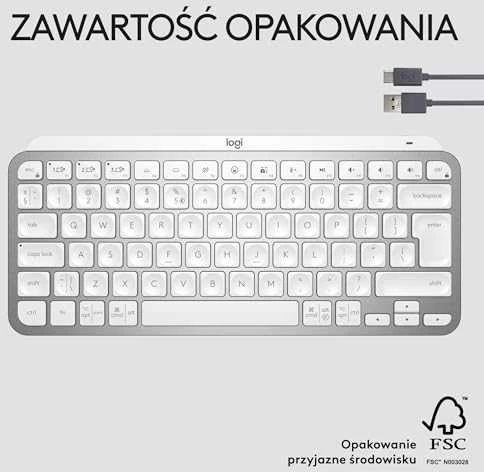Minimalistinė Belaidė Klaviatūra su apašvietimu Logitech MX Keys Mini, Pilkos spalvos, US tarptautinis (Qwerty) išdėstymas