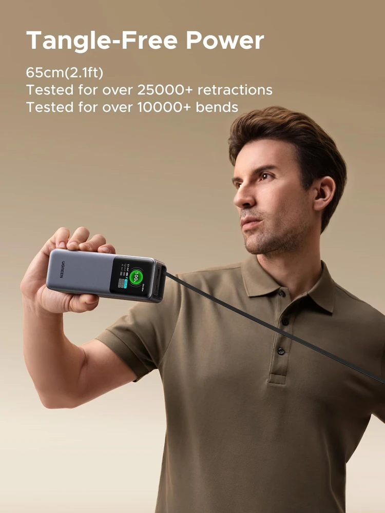 Nešiojama baterija UGREEN Nexode Power Bank, 165W, 20,000 mAh, su įtraukiamu kabeliu